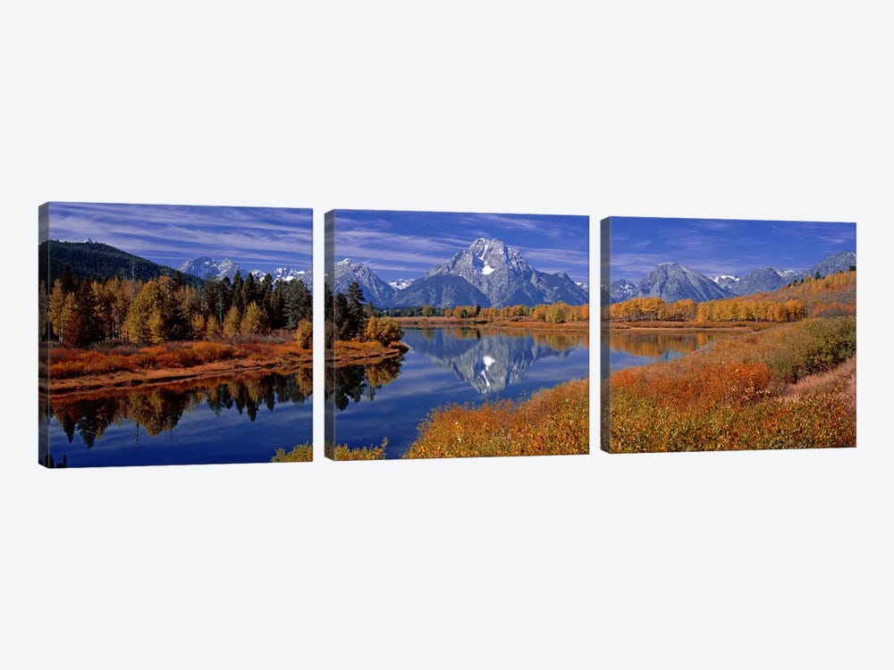 Autumn Landscape Featuring Mount Moran, Oxbow Bend Of Snake River, Grand Teton National Park, Wyoming, USA by Panoramic Images 3-piece Canvas Artwork