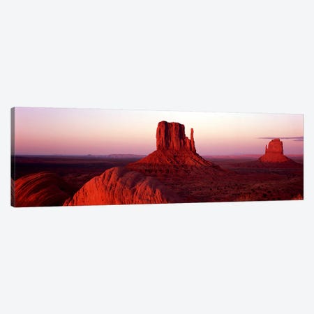Red Dusk Over The Mittens (East and West Mitten), Monument Valley, Navajo Nation Canvas Print #PIM9037} by Panoramic Images Canvas Artwork