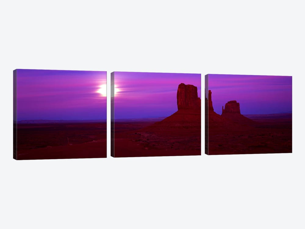 East Mitten and West Mitten buttes at sunset, Monument Valley, Utah, USA by Panoramic Images 3-piece Canvas Art