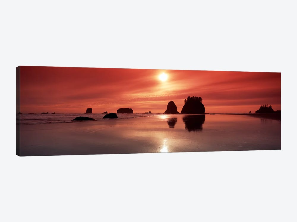 Silhouette of sea stacks at sunsetSecond Beach, Olympic National Park, Washington State, USA by Panoramic Images 1-piece Canvas Artwork