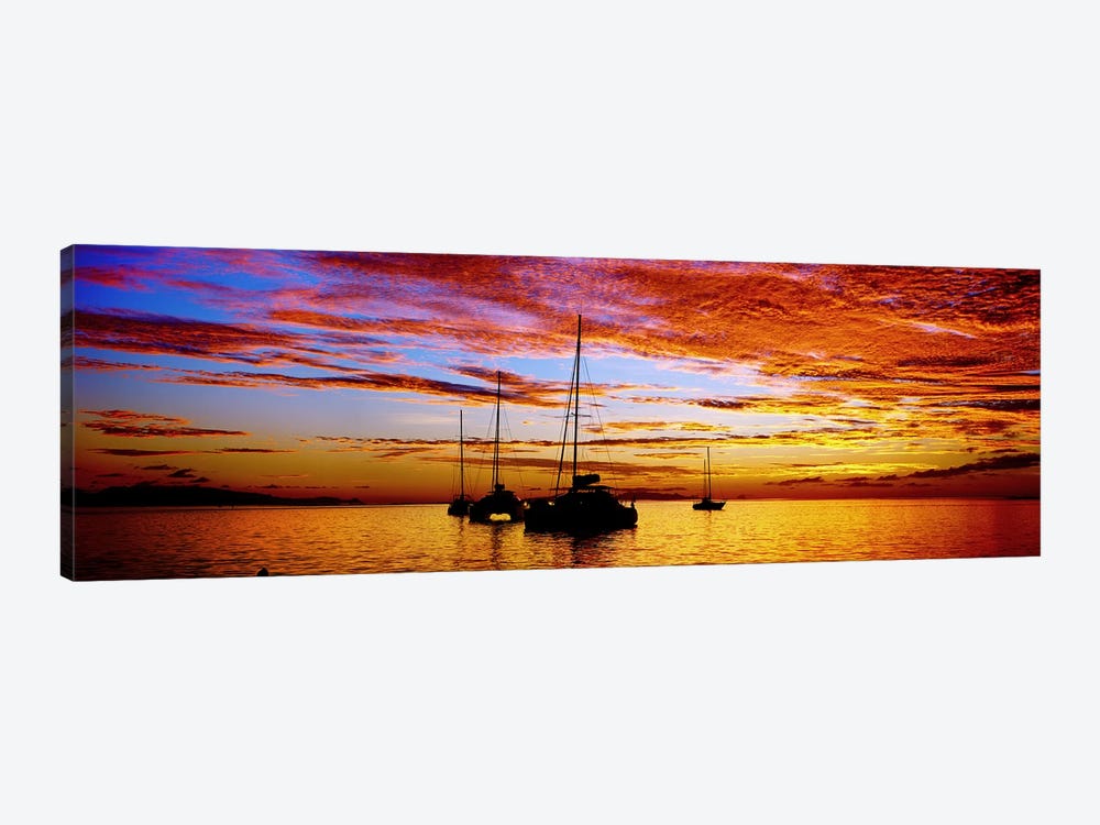 Silhouette of sailboats in the ocean at sunset, Tahiti, Society Islands, French Polynesia by Panoramic Images 1-piece Canvas Print