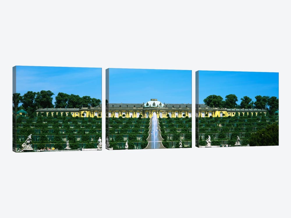 Formal garden in front of a palace, Sanssouci Palace, Potsdam, Brandenburg, Germany by Panoramic Images 3-piece Canvas Art