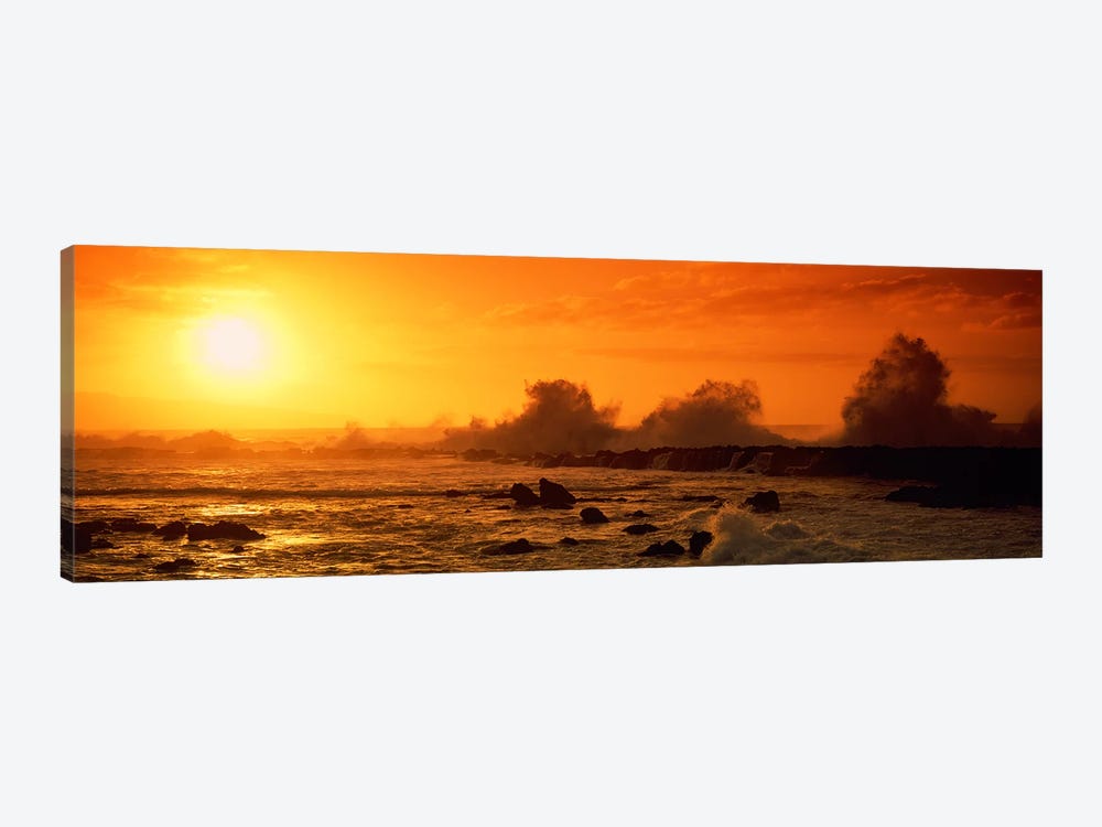 Waves breaking on rocks in the oceanThree Tables, North Shore, Oahu, Hawaii, USA by Panoramic Images 1-piece Canvas Art