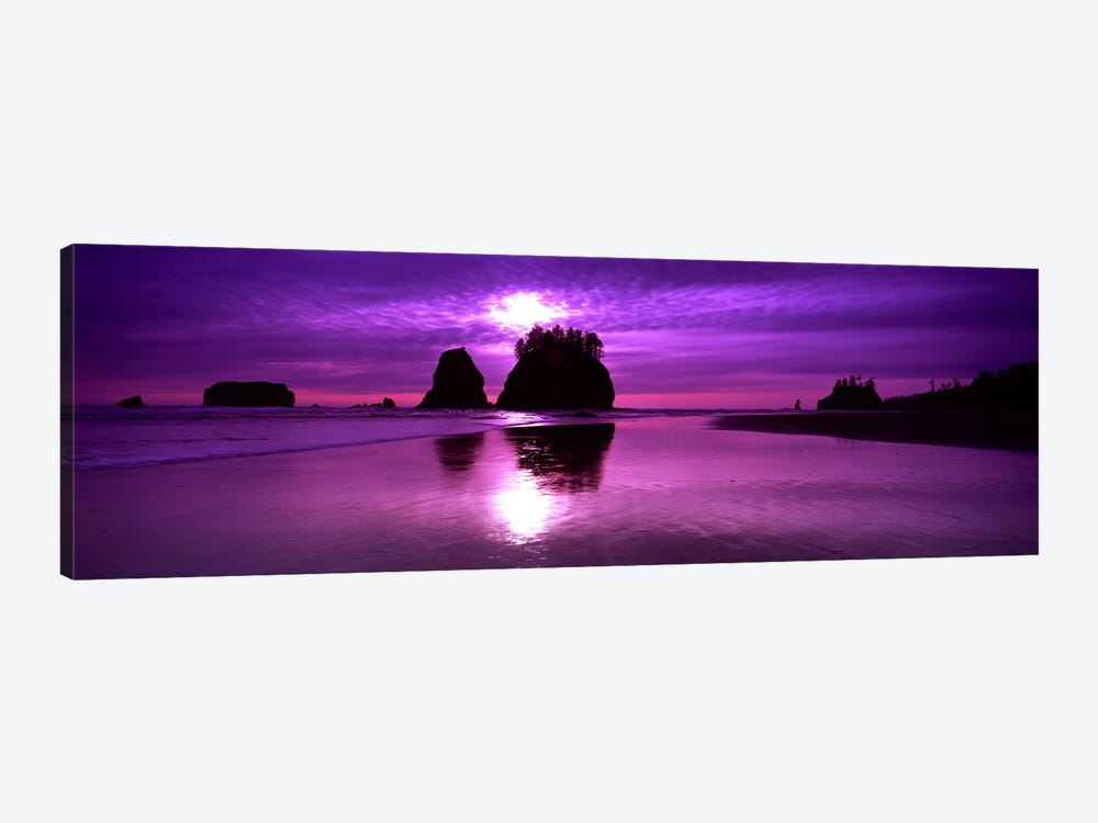 Silhouette of sea stacks at sunset, Second Beach, Olympic National Park, Washington State, USA by Panoramic Images 1-piece Art Print