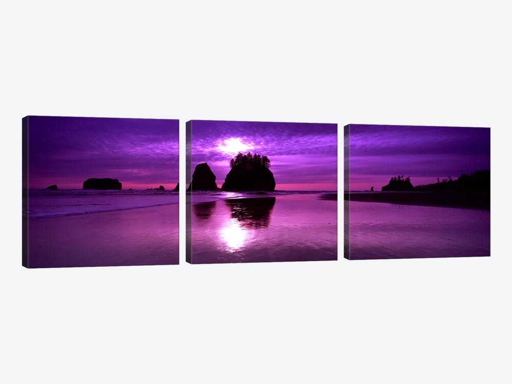 Silhouette of sea stacks at sunset, Second Beach, Olympic National Park, Washington State, USA by Panoramic Images 3-piece Art Print