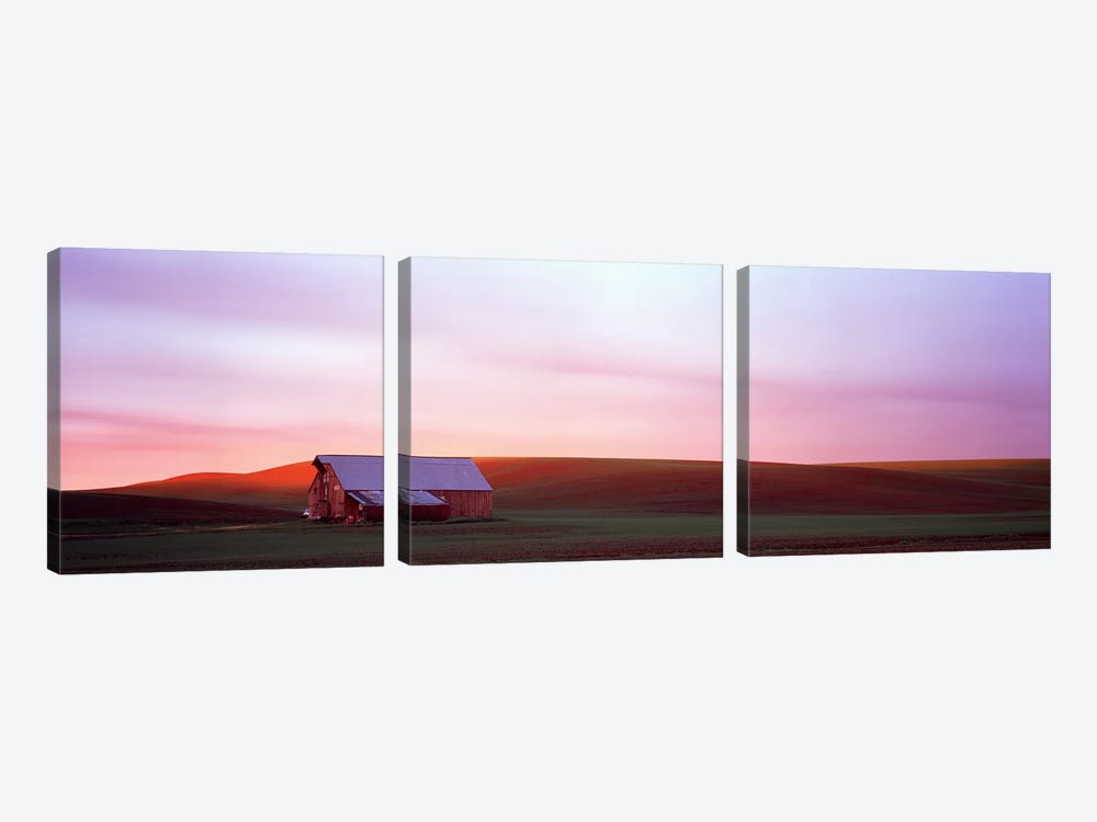 Barn in a field at sunset, Palouse, Whitman County, Washington State, USA #3 by Panoramic Images 3-piece Canvas Print