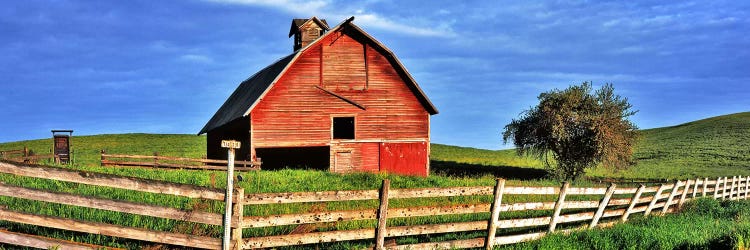 Old barn with fence in a field, Palouse, Whitman County, Washington State, USA