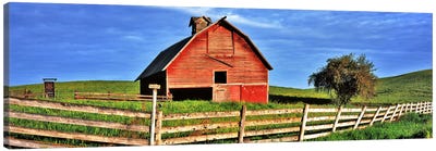 Old barn with fence in a field, Palouse, Whitman County, Washington State, USA Canvas Art Print