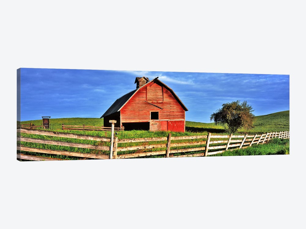 Old barn with fence in a field, Palouse, Whitman County, Washington State, USA by Panoramic Images 1-piece Canvas Print