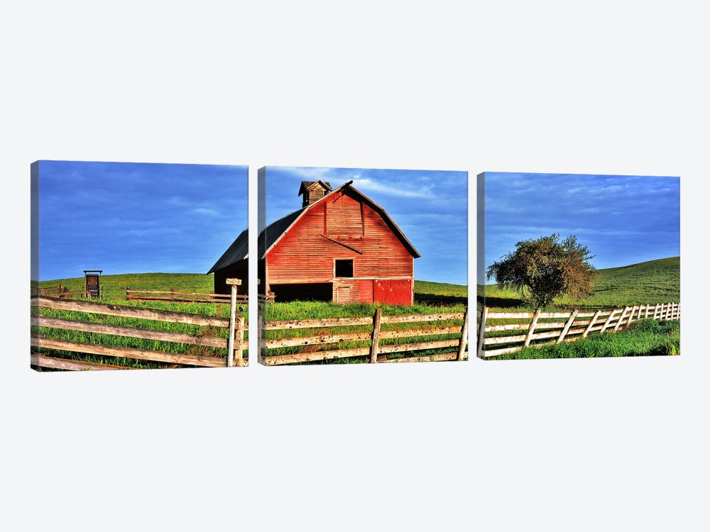 Old barn with fence in a field, Palouse, Whitman County, Washington State, USA by Panoramic Images 3-piece Canvas Print