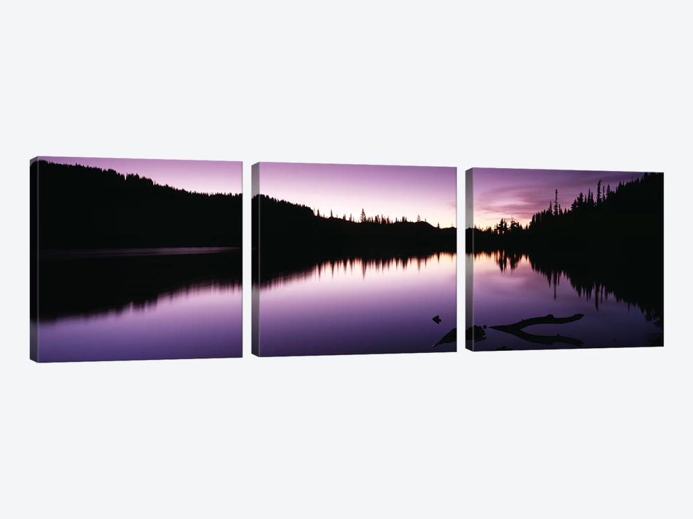 Reflection of trees in a lake, Mt Rainier, Mt Rainier National Park, Pierce County, Washington State, USA by Panoramic Images 3-piece Canvas Art Print