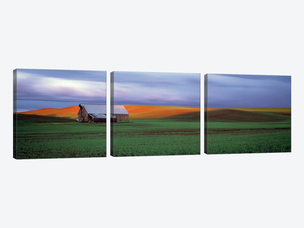 Barn in a field at sunset, Palouse, Whitman County, Washington State, USA #4 by Panoramic Images 3-piece Canvas Art Print