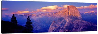 Cloudy Pastel Sunset Over Half Dome, Yosemite National Park, California, USA Canvas Art Print - Mountains Scenic Photography