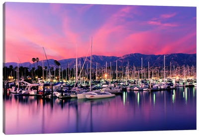 Stunning Magenta Sunset Over Santa Barbara Harbor, Santa Barbara County, California, USA Canvas Art Print - Nautical Scenic Photography