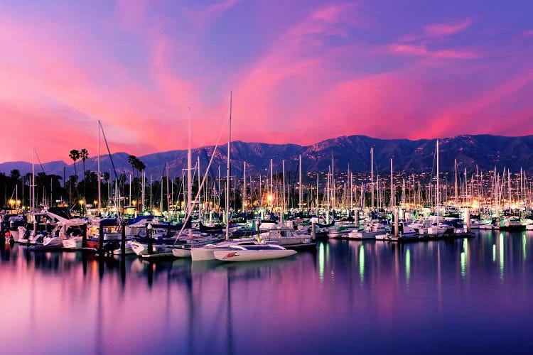 Stunning Magenta Sunset Over Santa Barbara Harbor, Santa Barbara County, California, USA