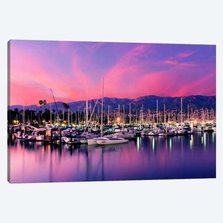 Stunning Magenta Sunset Over Santa Barbara Harbor, Santa Barbara County, California, USA Canvas Print #PIM9128} by Panoramic Images Canvas Art Print