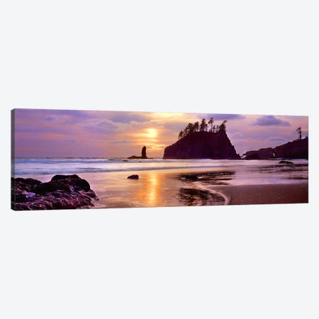 Silhouette of sea stacks at sunset, Second Beach, Olympic National Park, Washington State, USA #2 Canvas Print #PIM9137} by Panoramic Images Art Print