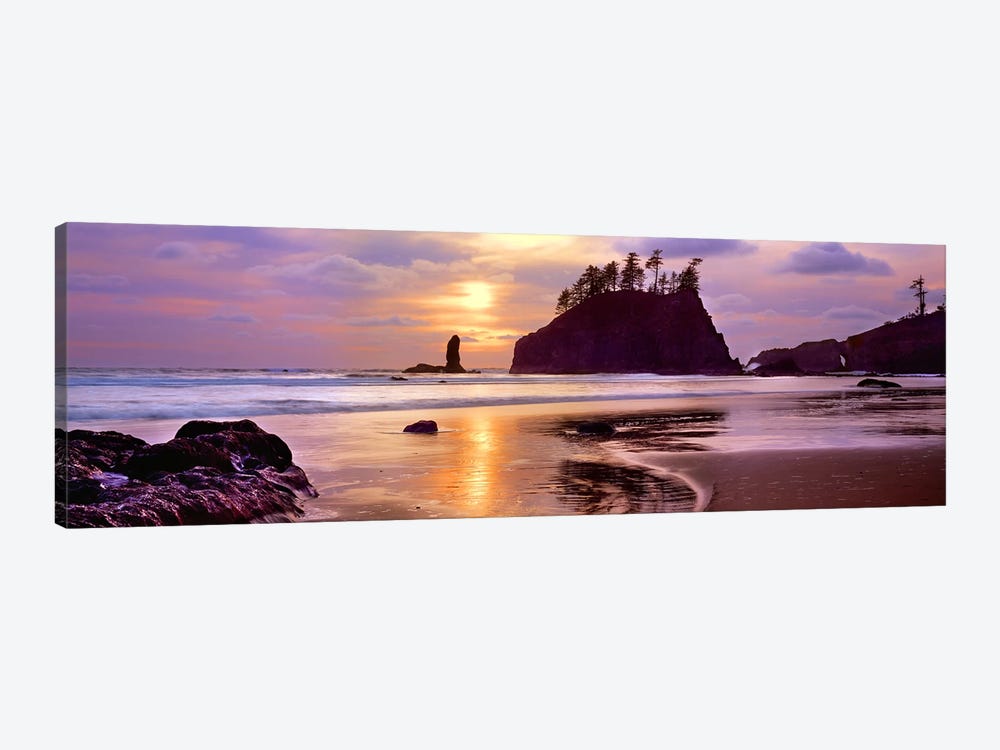 Silhouette of sea stacks at sunset, Second Beach, Olympic National Park, Washington State, USA #2 by Panoramic Images 1-piece Canvas Art