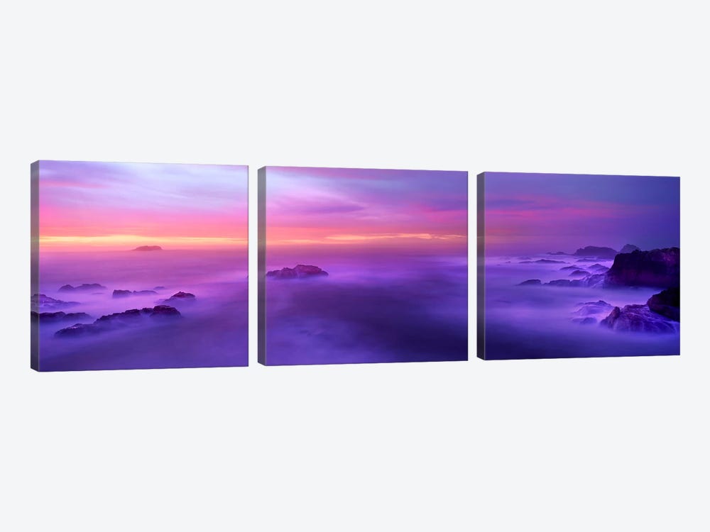 Fog reflected in the sea at sunset 3-piece Canvas Art Print