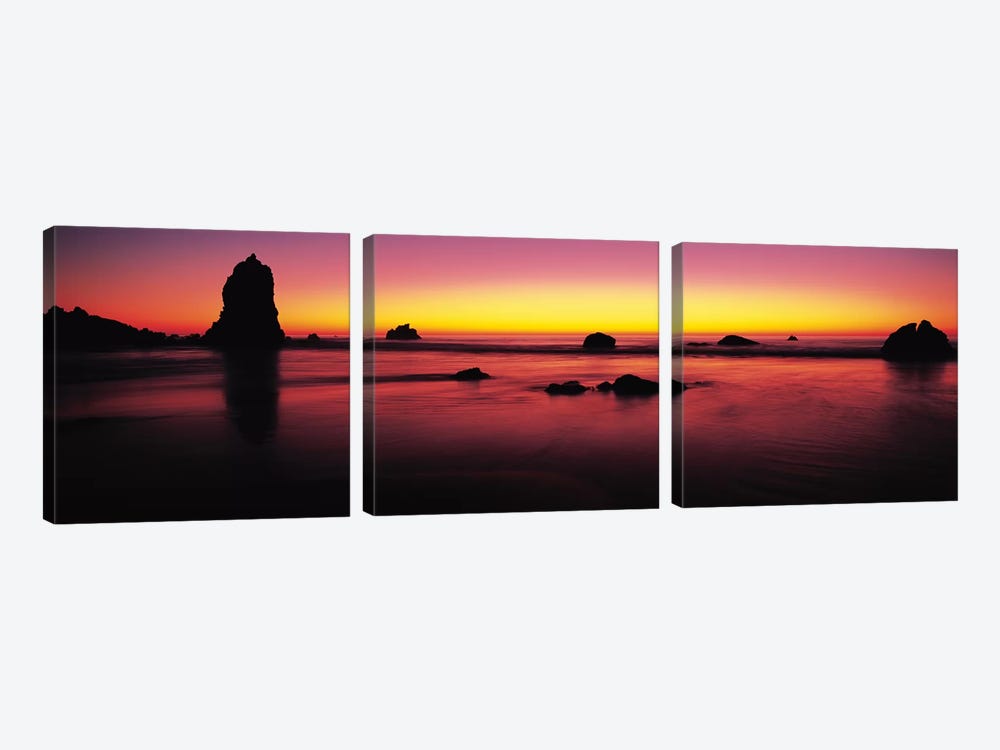 Sunset over rocks in the ocean, Big Sur, California, USA by Panoramic Images 3-piece Canvas Art