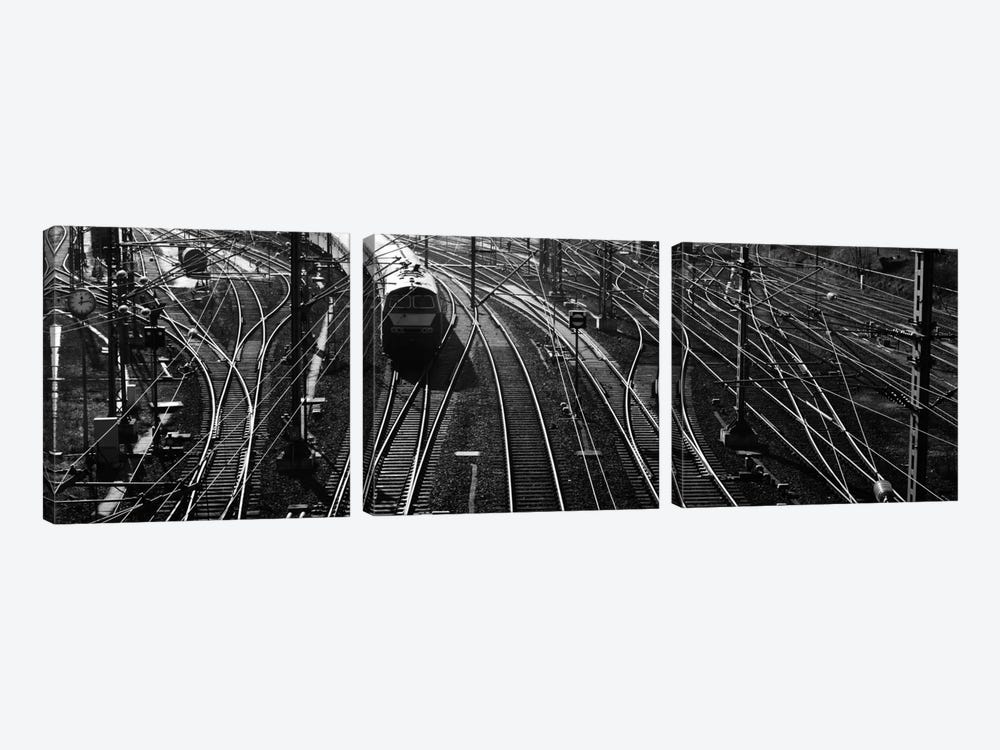 High angle view of a train on railroad track in a shunting yard, Germany by Panoramic Images 3-piece Canvas Art Print