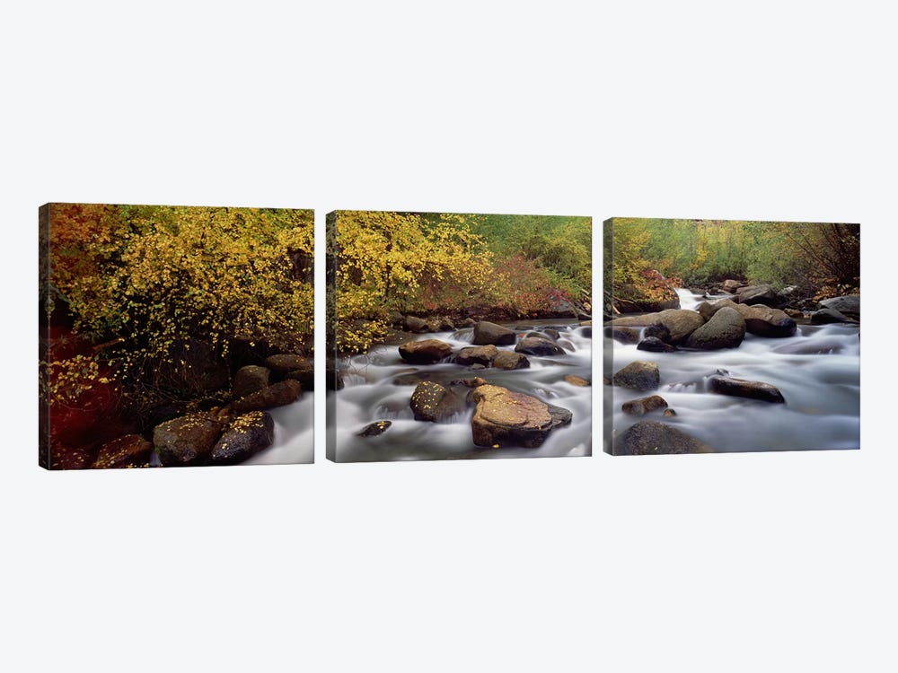Blurred Motion View Of Water Flowing Through A Stream, Inyo County, California, USA by Panoramic Images 3-piece Canvas Artwork