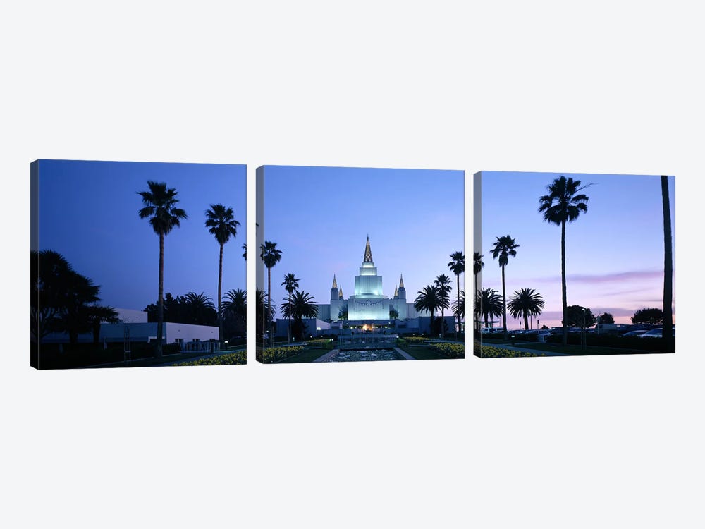 Formal garden in front of a temple, Oakland Temple, Oakland, Alameda County, California, USA by Panoramic Images 3-piece Canvas Print