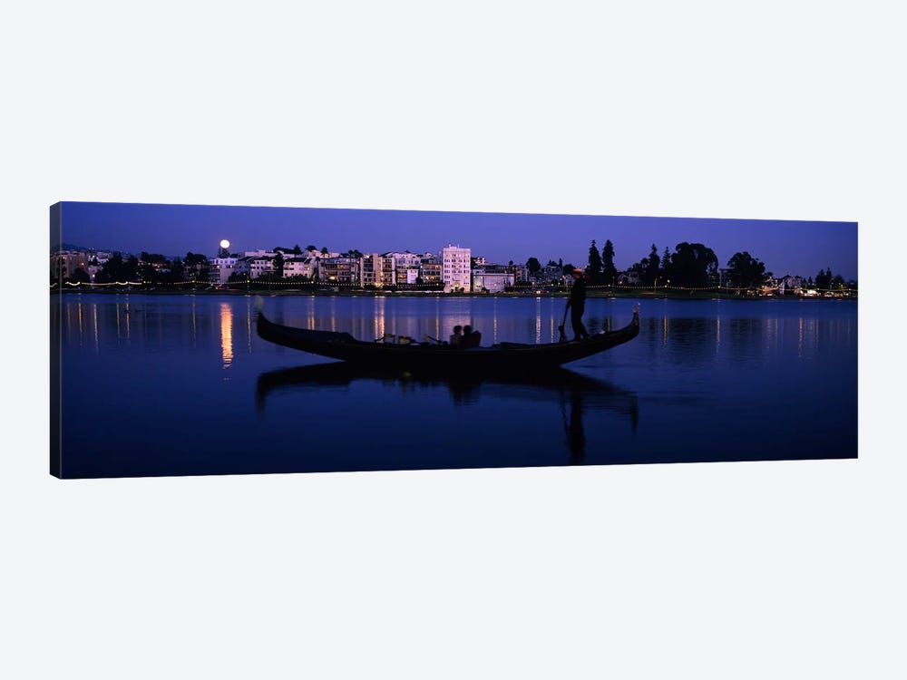Boat in a lake with city in the background, Lake Merritt, Oakland, Alameda County, California, USA by Panoramic Images 1-piece Canvas Artwork