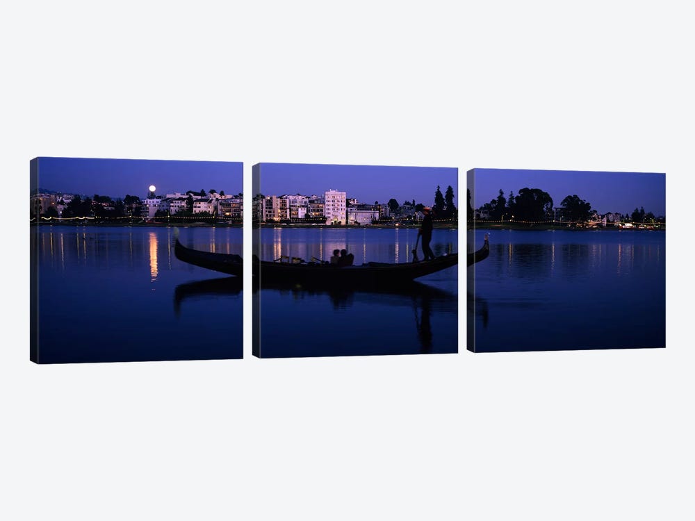 Boat in a lake with city in the background, Lake Merritt, Oakland, Alameda County, California, USA by Panoramic Images 3-piece Canvas Art