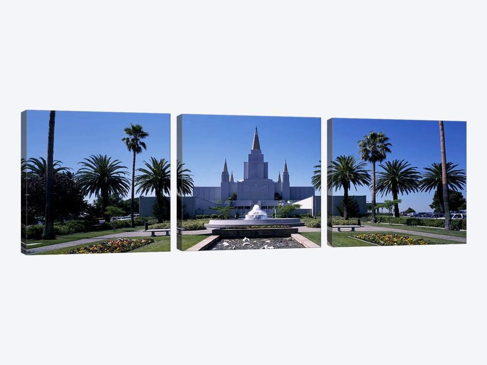 Formal garden in front of a temple, Oakland Temple, Oakland, Alameda County, California, USA #2 by Panoramic Images 3-piece Canvas Print