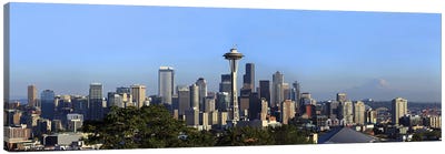 Buildings in a city with mountains in the background, Space Needle, Mt Rainier, Seattle, King County, Washington State, USA 2010 Canvas Art Print - Seattle Skylines