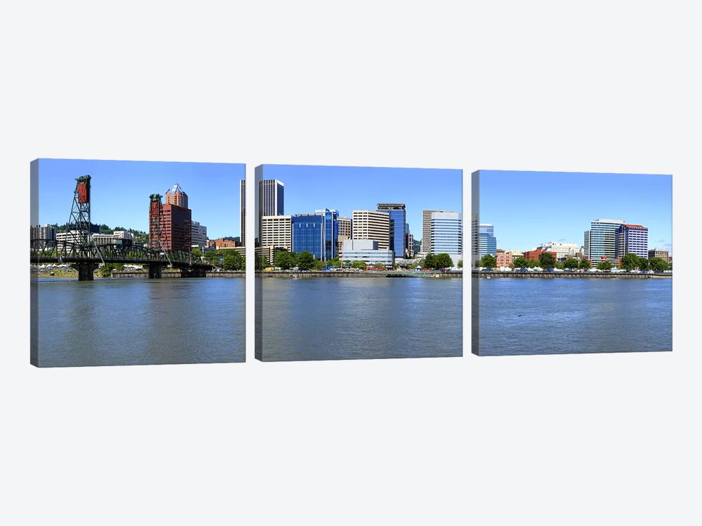 Buildings at the waterfront, Portland Rose Festival, Portland, Multnomah County, Oregon, USA by Panoramic Images 3-piece Canvas Print