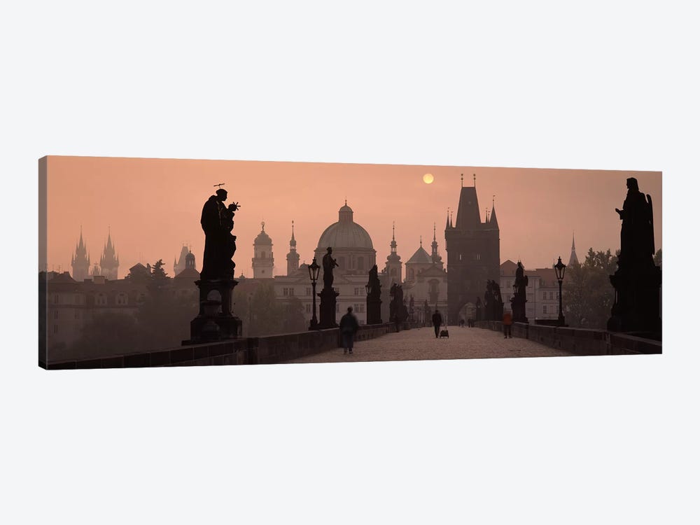 Charles Bridge at dusk with the Church of St. Francis in the backgroundOld Town Bridge Tower, Prague, Czech Republic by Panoramic Images 1-piece Canvas Art