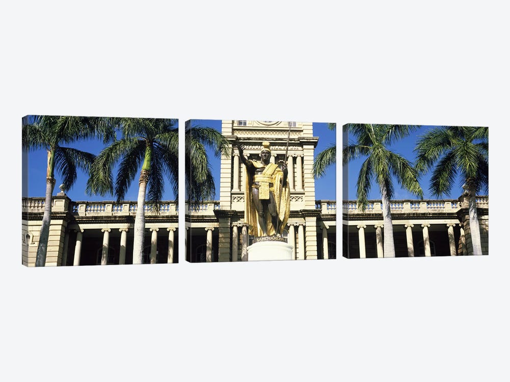 Statue of King Kamehameha in front of a government building, Aliiolani Hale, Honolulu, Oahu, Honolulu County, Hawaii, USA by Panoramic Images 3-piece Canvas Wall Art