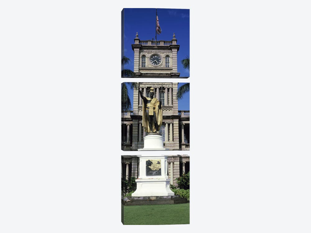 Statue of King Kamehameha in front of a government building, Aliiolani Hale, Honolulu, Oahu, Honolulu County, Hawaii, USA #2 by Panoramic Images 3-piece Art Print