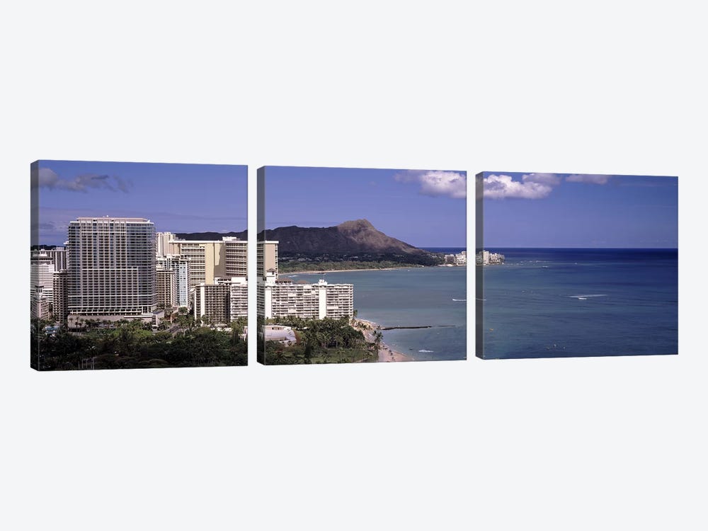Buildings at the waterfront, Honolulu, Oahu, Honolulu County, Hawaii, USA 2010 by Panoramic Images 3-piece Canvas Artwork