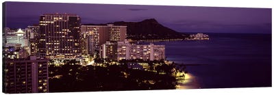 Buildings at the waterfront, Honolulu, Oahu, Honolulu County, Hawaii, USA Canvas Art Print - Night Sky Art