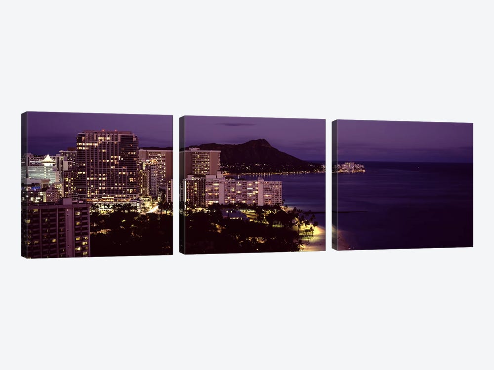 Buildings at the waterfront, Honolulu, Oahu, Honolulu County, Hawaii, USA by Panoramic Images 3-piece Canvas Artwork