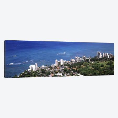 Aerial view of a city at waterfront, Honolulu, Oahu, Honolulu County, Hawaii, USA 2010 Canvas Print #PIM9190} by Panoramic Images Canvas Artwork