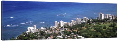 Aerial view of a city at waterfront, Honolulu, Oahu, Honolulu County, Hawaii, USA 2010 Canvas Art Print - Honolulu Art
