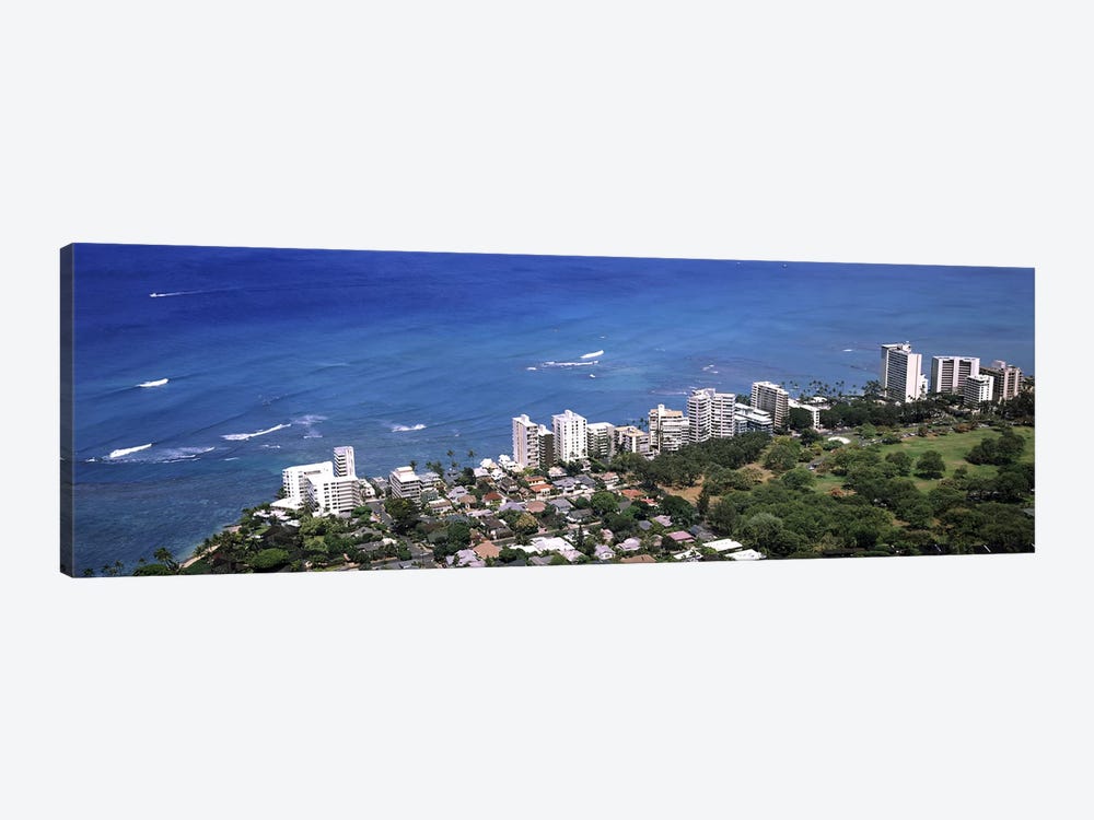 Aerial view of a city at waterfront, Honolulu, Oahu, Honolulu County, Hawaii, USA 2010 by Panoramic Images 1-piece Canvas Art Print