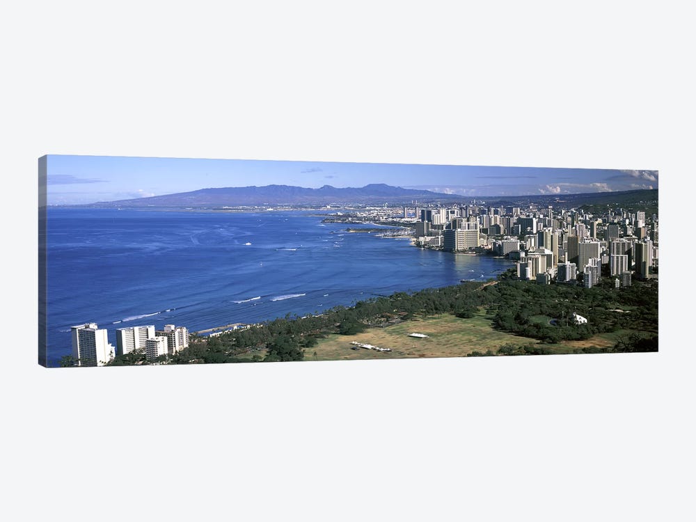High angle view of a city at waterfront, Honolulu, Oahu, Honolulu County, Hawaii, USA 2010 by Panoramic Images 1-piece Canvas Artwork