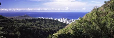 Mountains with city at coast in the backgroundHonolulu, Oahu, Honolulu County, Hawaii, USA by Panoramic Images canvas print