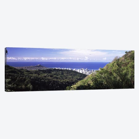 Mountains with city at coast in the backgroundHonolulu, Oahu, Honolulu County, Hawaii, USA Canvas Print #PIM9197} by Panoramic Images Art Print