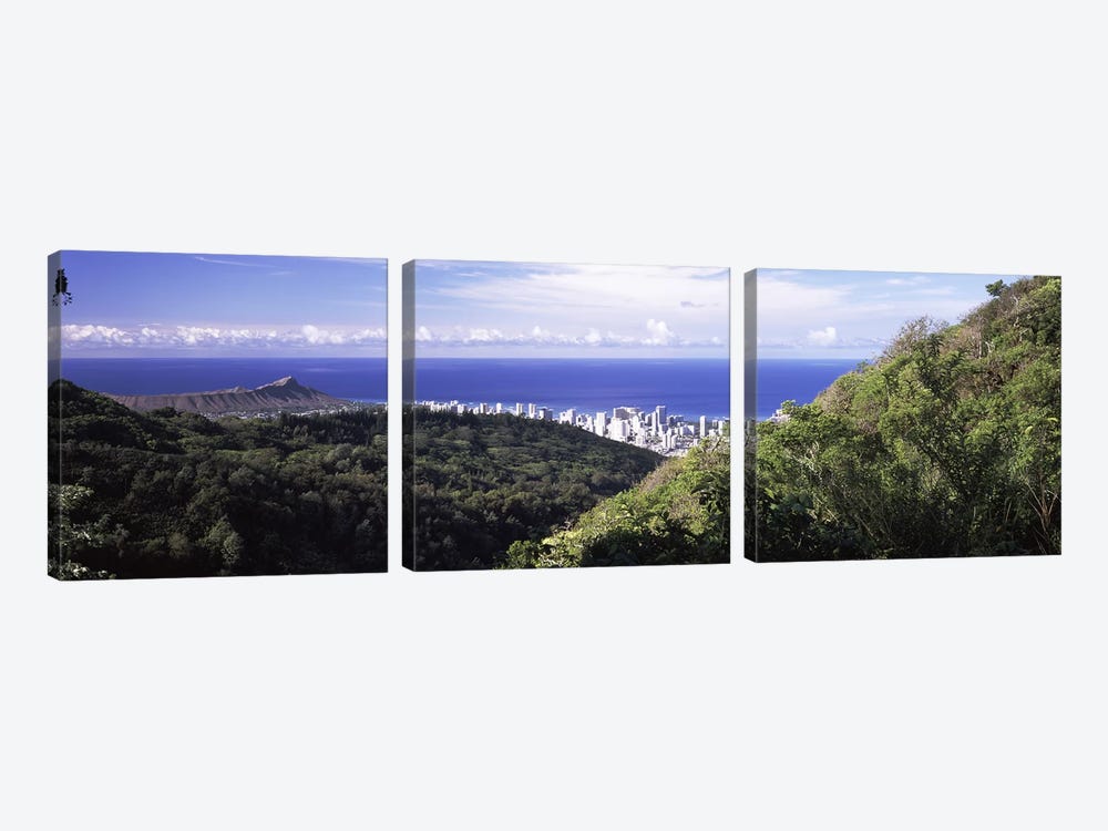 Mountains with city at coast in the backgroundHonolulu, Oahu, Honolulu County, Hawaii, USA by Panoramic Images 3-piece Canvas Wall Art