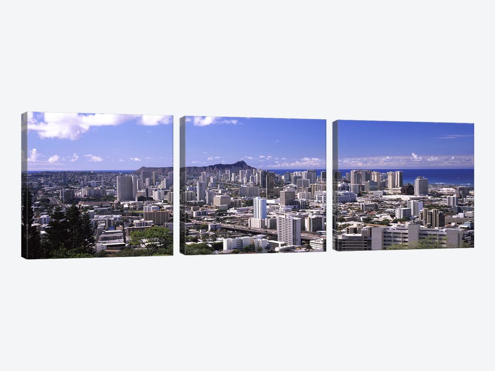 High angle view of a city, Honolulu, Oahu, Honolulu County, Hawaii, USA by Panoramic Images 3-piece Canvas Print