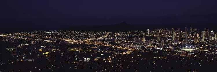 Aerial view of a city lit up at night, Honolulu, Oahu, Honolulu County, Hawaii, USA 2010