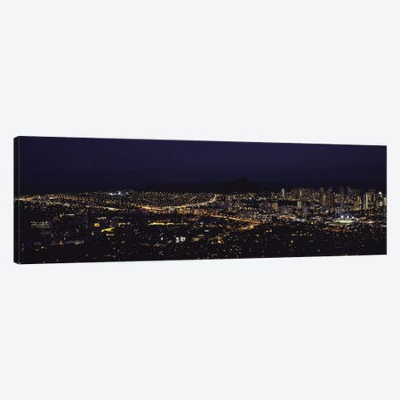 Aerial view of a city lit up at night, Honolulu, Oahu, Honolulu County, Hawaii, USA 2010 Canvas Print #PIM9203} by Panoramic Images Canvas Artwork