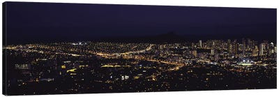 Aerial view of a city lit up at night, Honolulu, Oahu, Honolulu County, Hawaii, USA 2010 Canvas Art Print - Honolulu Art