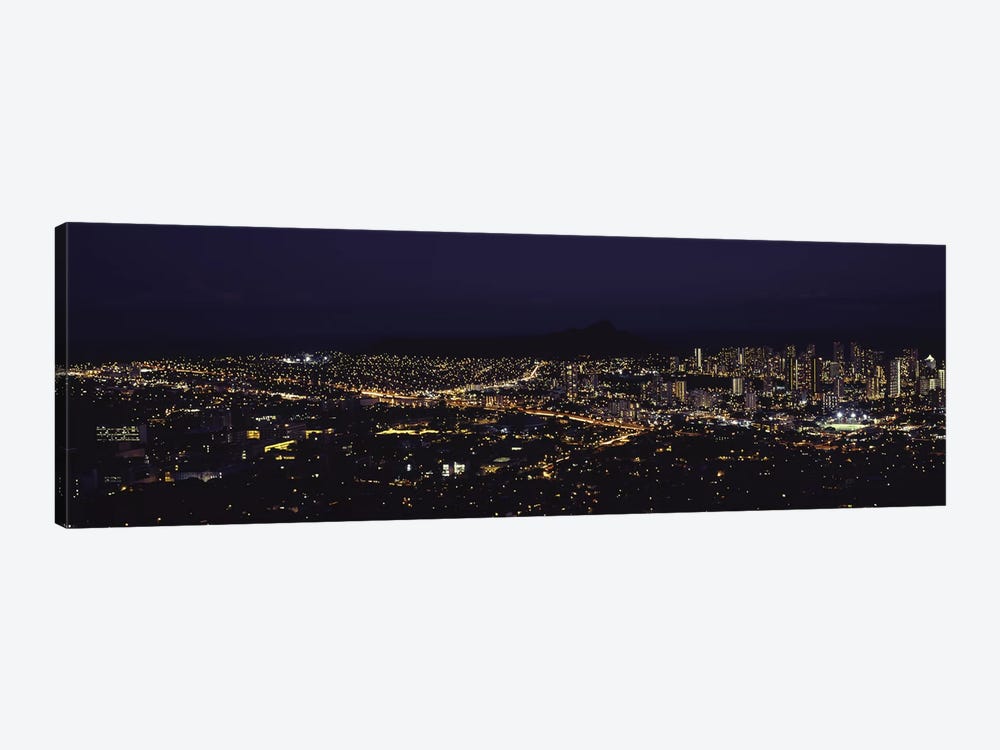 Aerial view of a city lit up at night, Honolulu, Oahu, Honolulu County, Hawaii, USA 2010 by Panoramic Images 1-piece Art Print